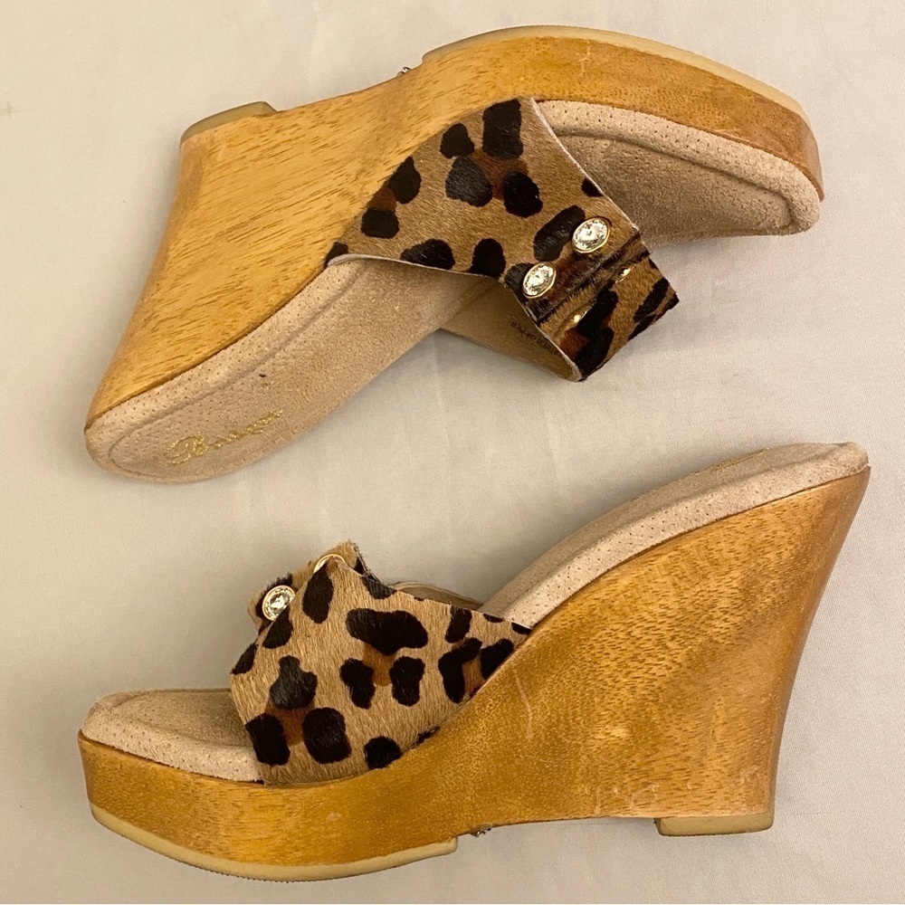 Bridget Glitz Wood Platform Sandals Animal Print Rhinestones Leather Shoes Sz 8 - Picture 10 of 12